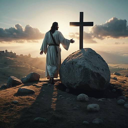 Resurrected Jesus Leaving the Empty Tomb