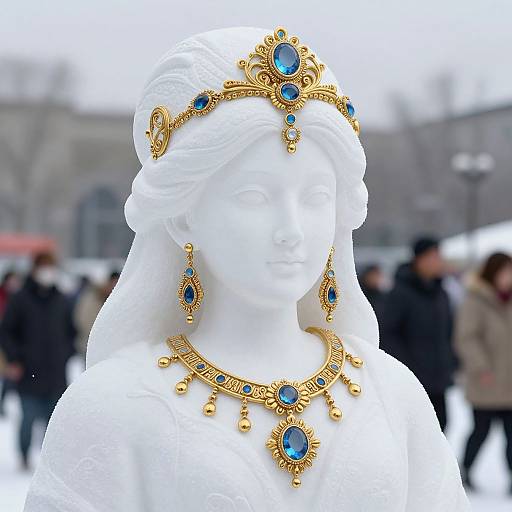 Elegantly Adorned Snow Woman Sculpture