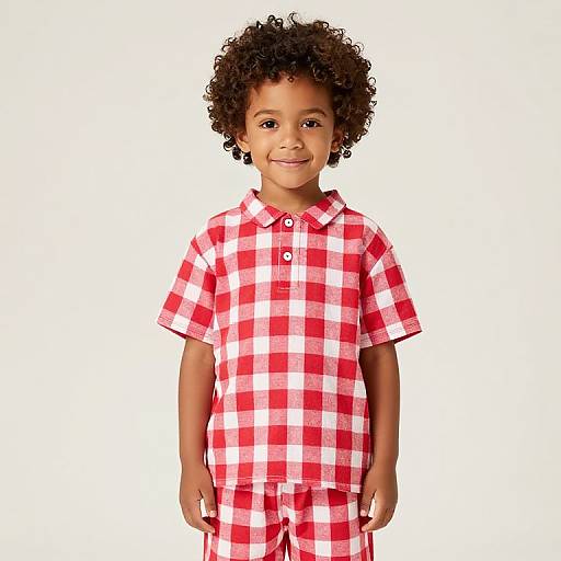 Young Boy in Checkered Outfit