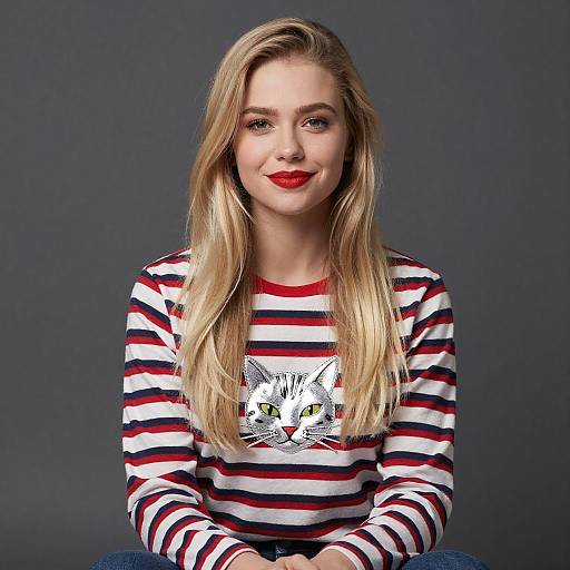 Portrait of Blonde Woman in Striped Shirt