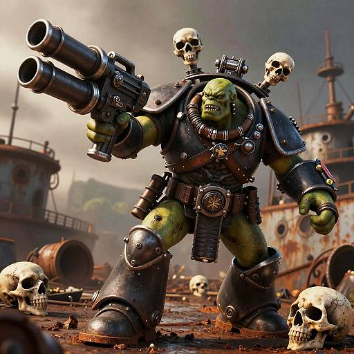Ork Warlord Charging Through Rusted Ship Graveyard
