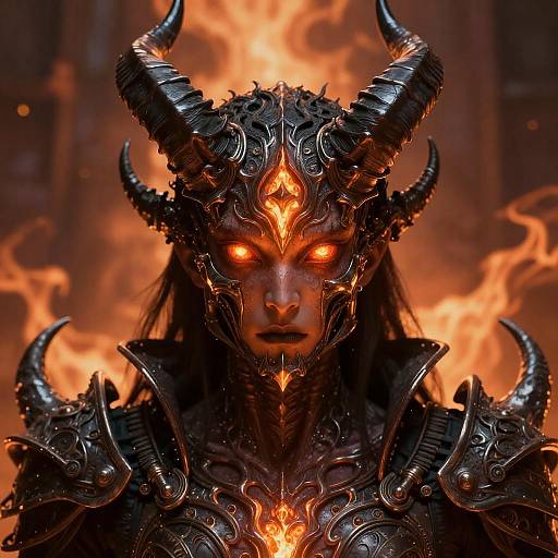 Intricate Demonic Figure in Fiery Background