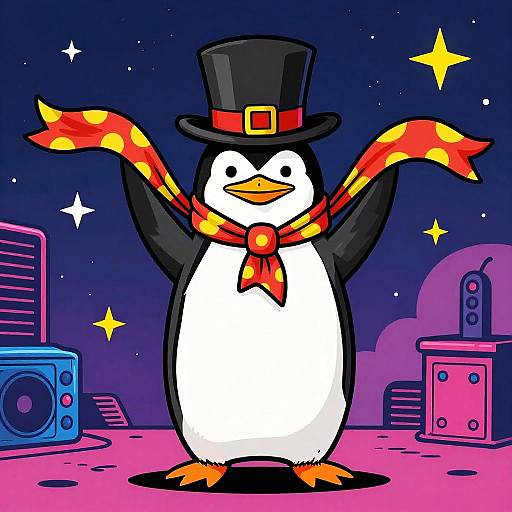 Penguin Magician in Cosmic Nightclub