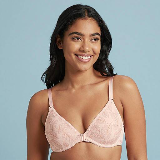 Smiling Woman in Light Pink Bra