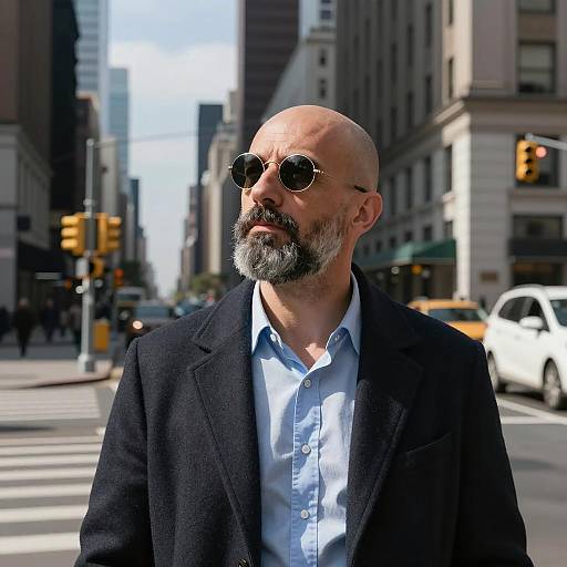 Man with Beard and Sunglasses on Urban Street