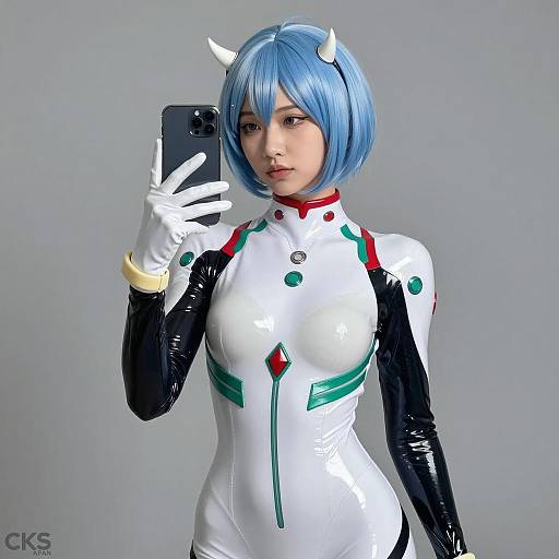 Futuristic Mirror Selfie with Asian Woman