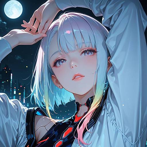 Cyberpunk Girl Portrait Under Full Moon