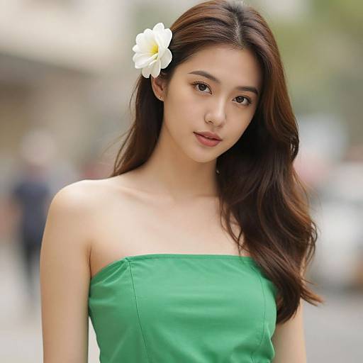 Realistic Portrait of Woman in Green Dress