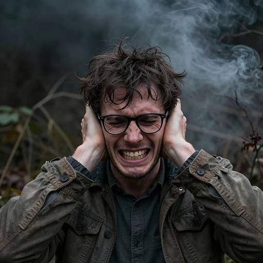 Distressed Man Covering Ears Outdoors