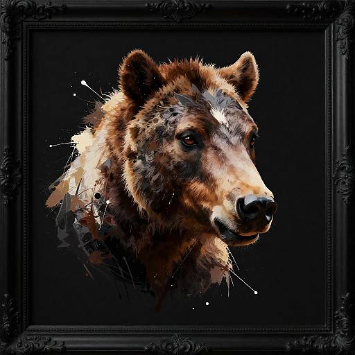 Shaggy Bear Head with Paint Splatters