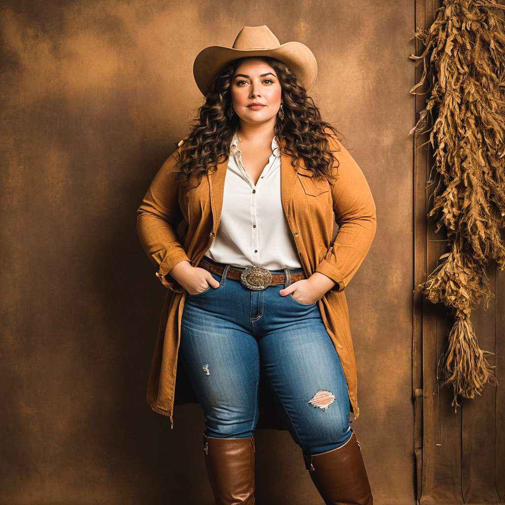 Confident Plus-Size Cowgirl Photo Shoot