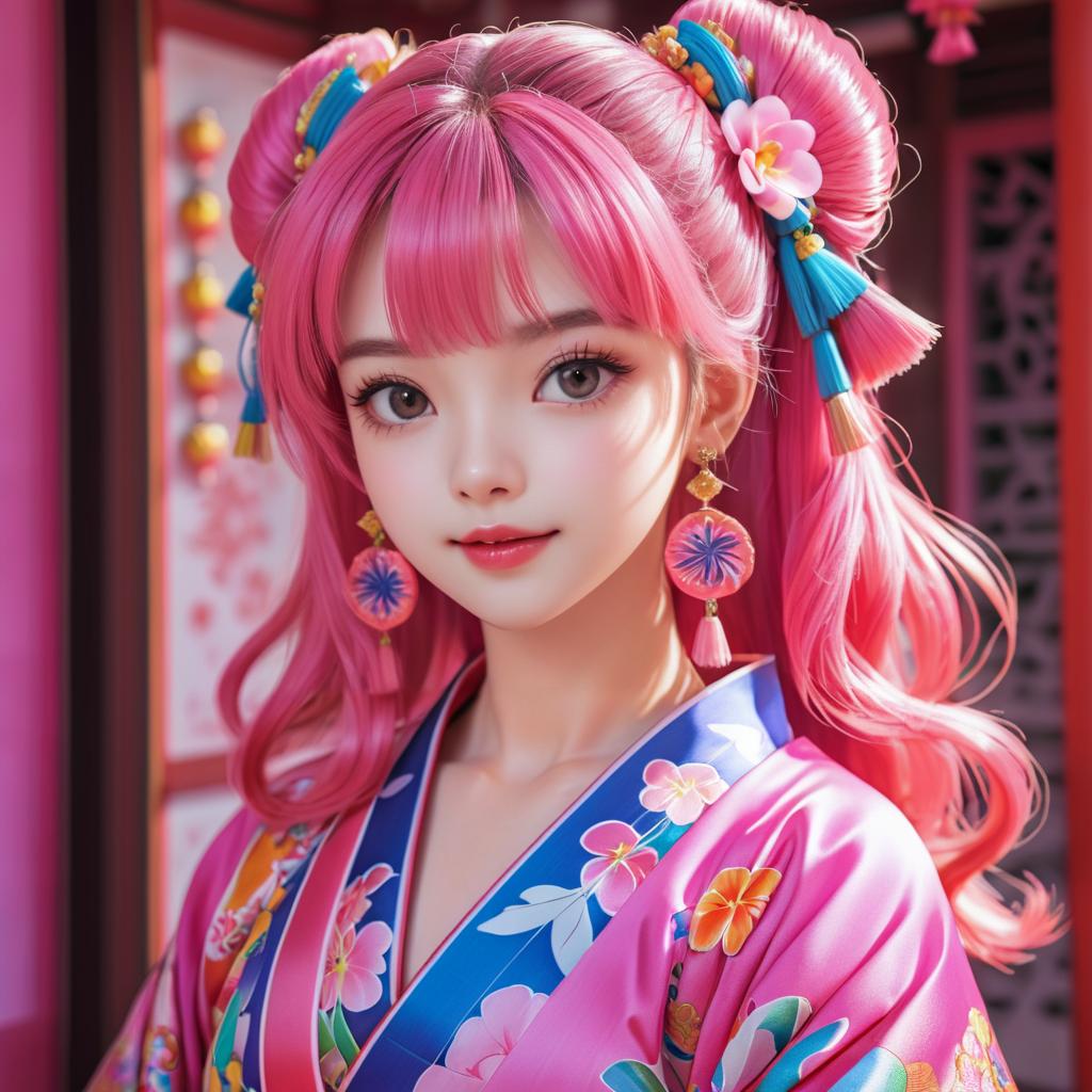 Vibrant Solo Art of Daki in Kimono