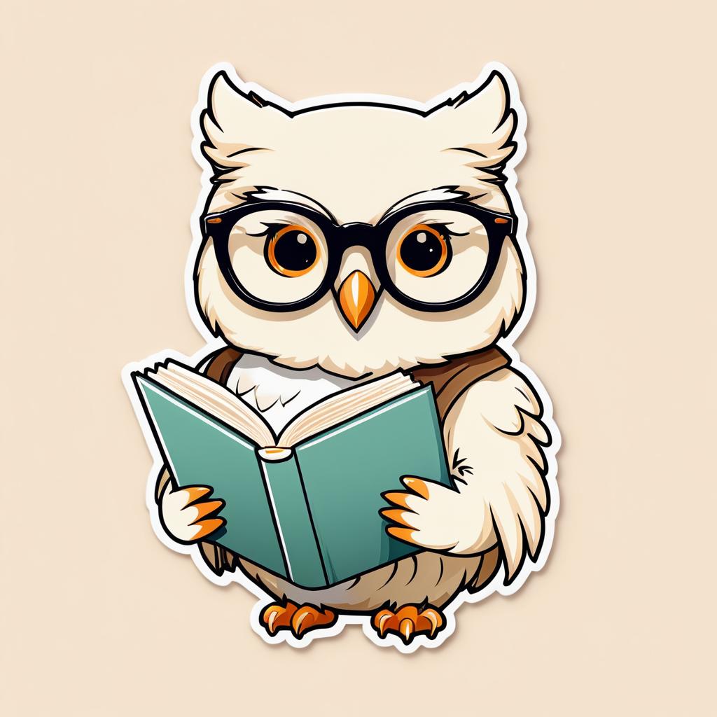 Kawaii Owl with Glasses and Book