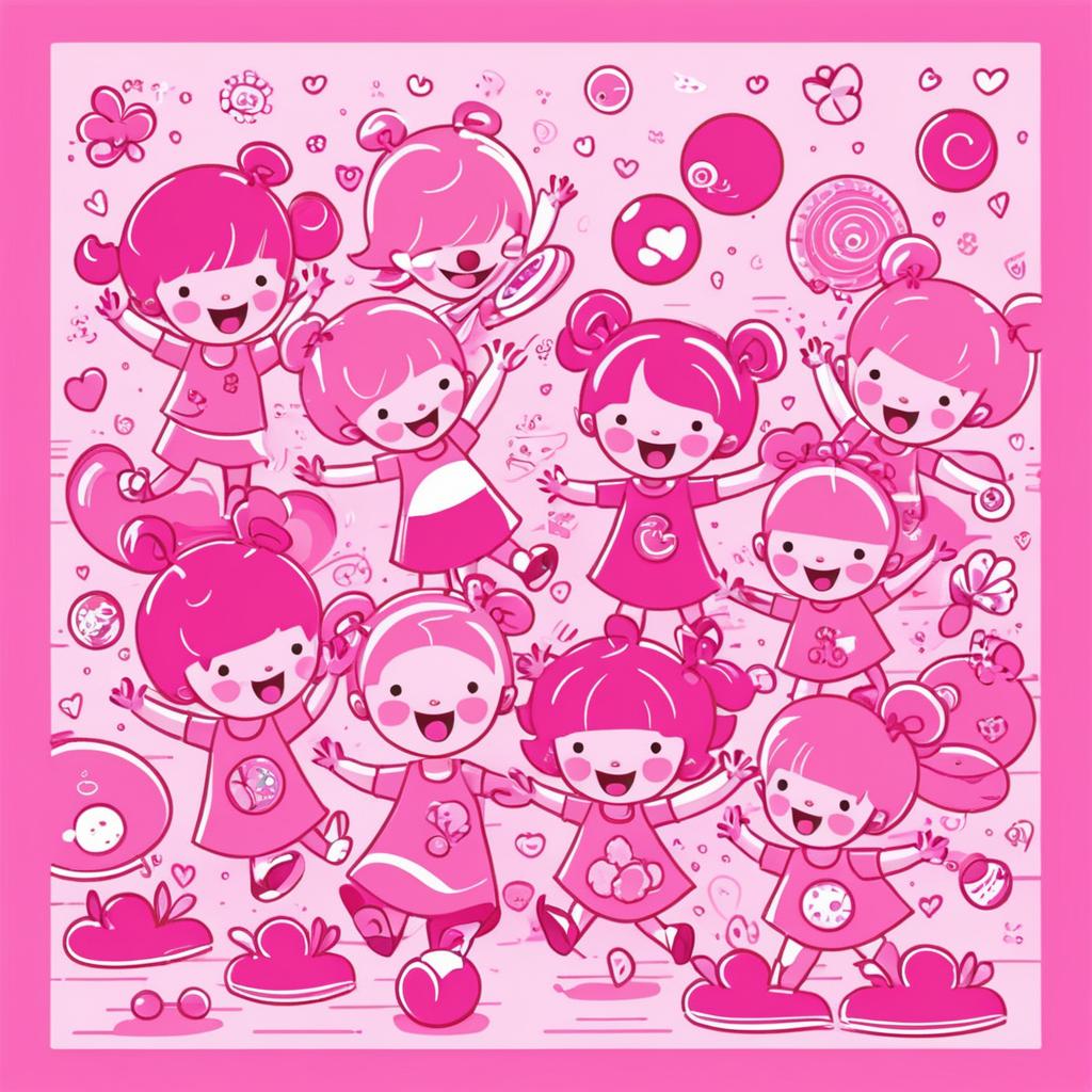 Playful Children Illustration in Pink