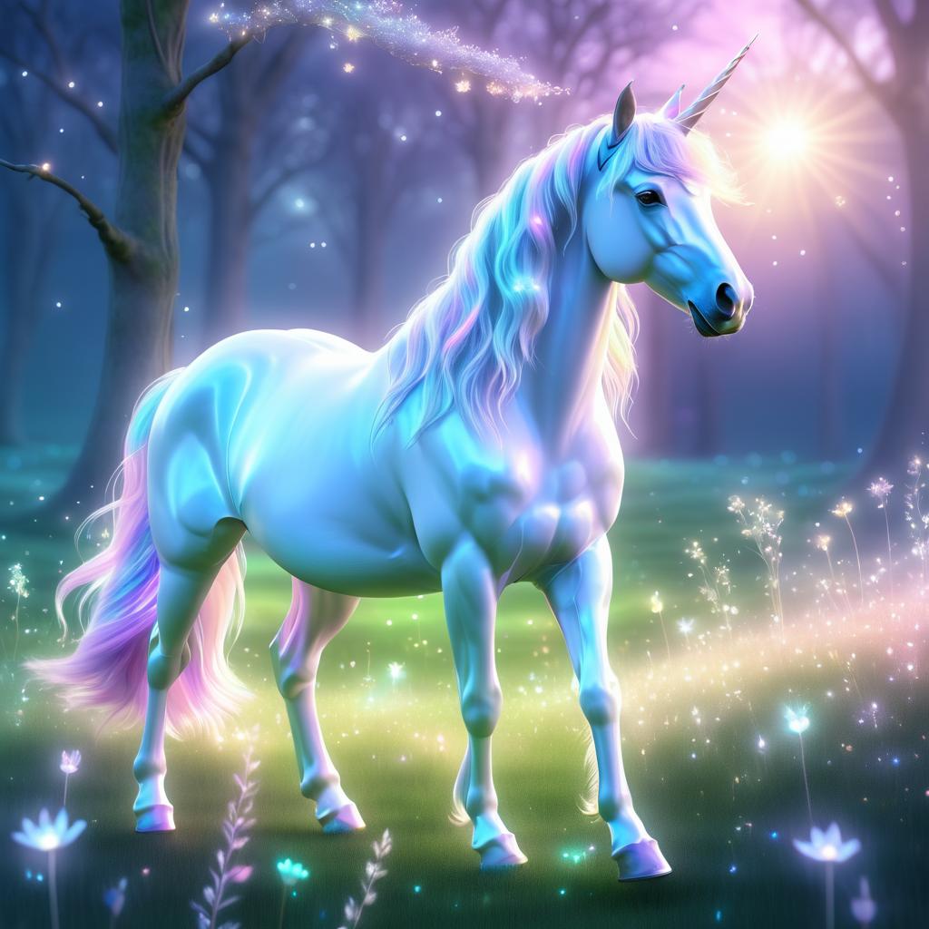 Magical Unicorn in Enchanted Meadow Scene