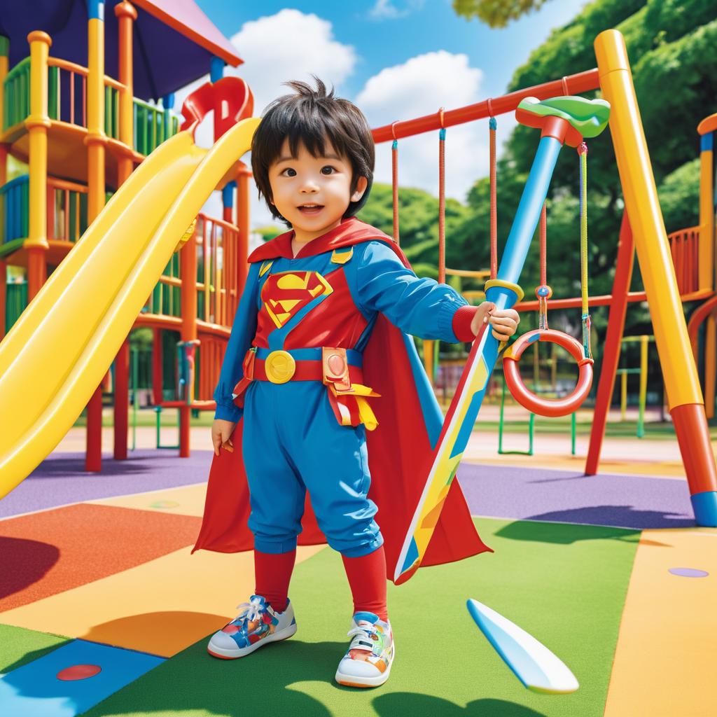 Hyperactive Superhero Kid in Playground