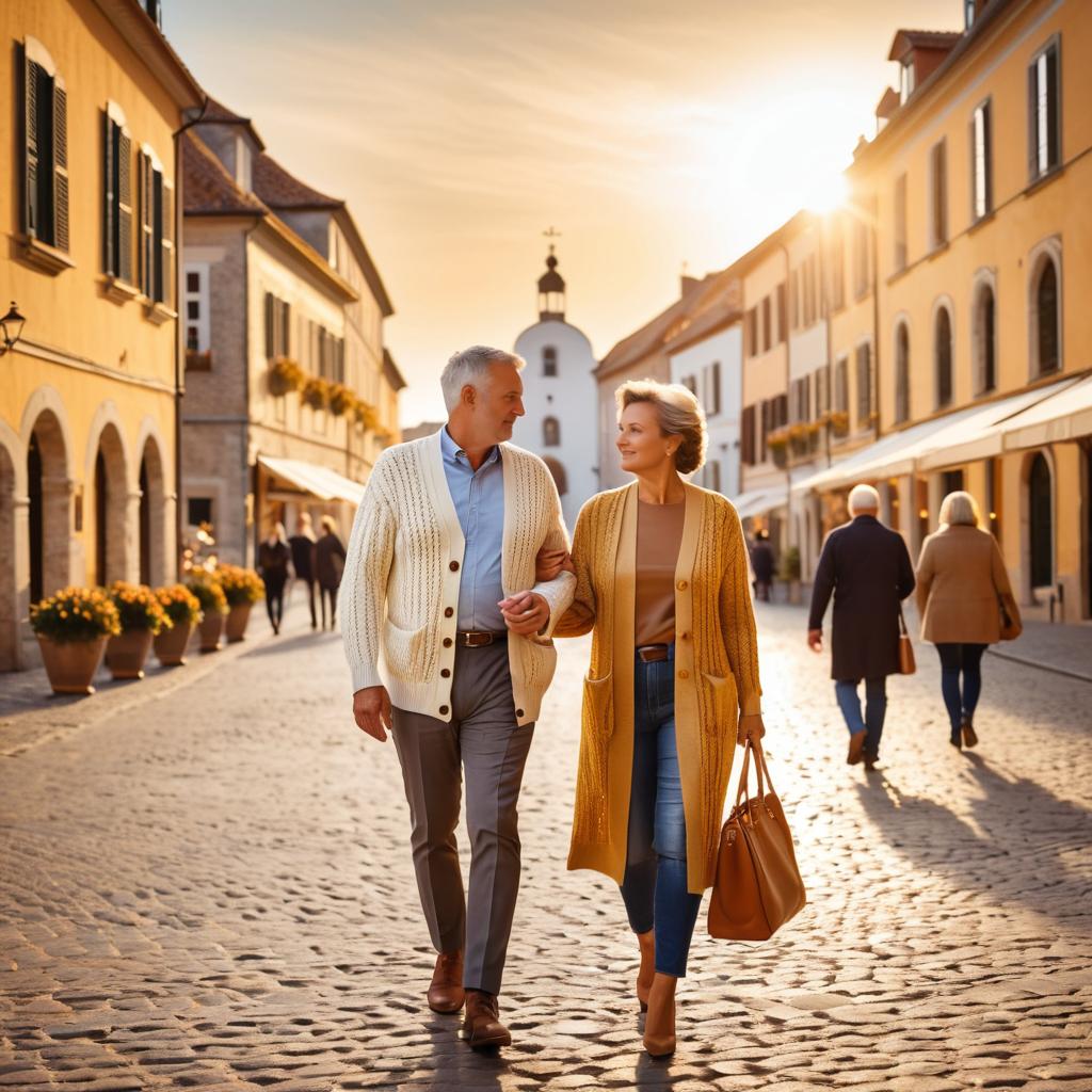 Charming Sunset Stroll of Mature Couple