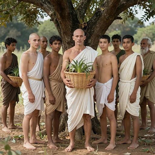 Bald Boys in Toga Outdoors Scene