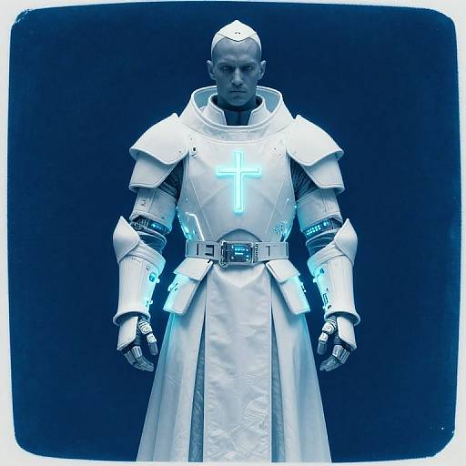 Cyanotype Futuristic Priest in Armor