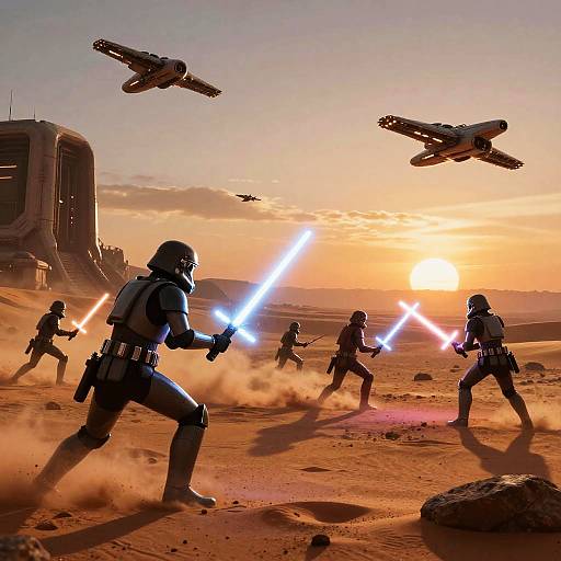 Futuristic Desert Battle with Starships