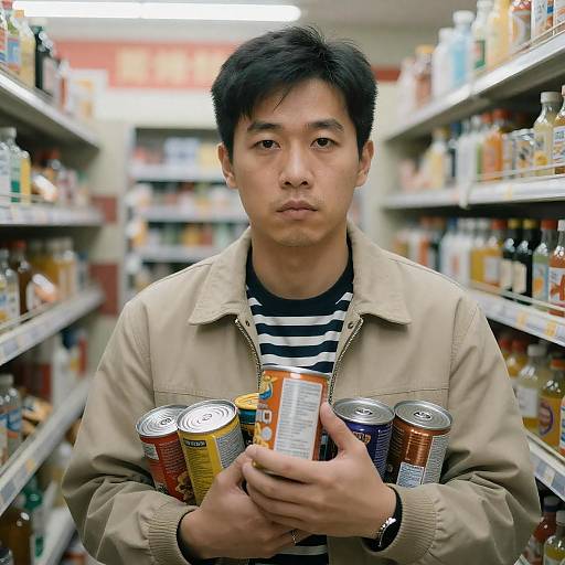 Serious Asian Man in Convenience Store