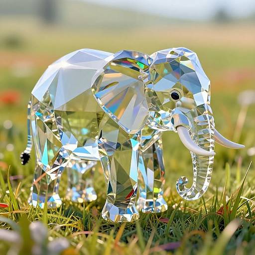 Crystal Glass Elephant in Vibrant Field