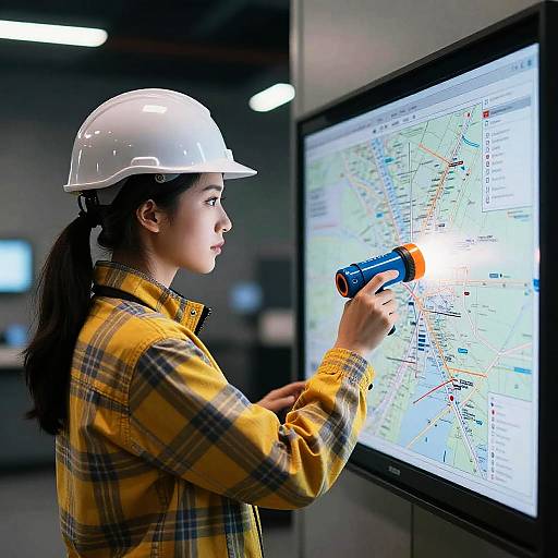 Woman in Plaid Jacket Examining Map