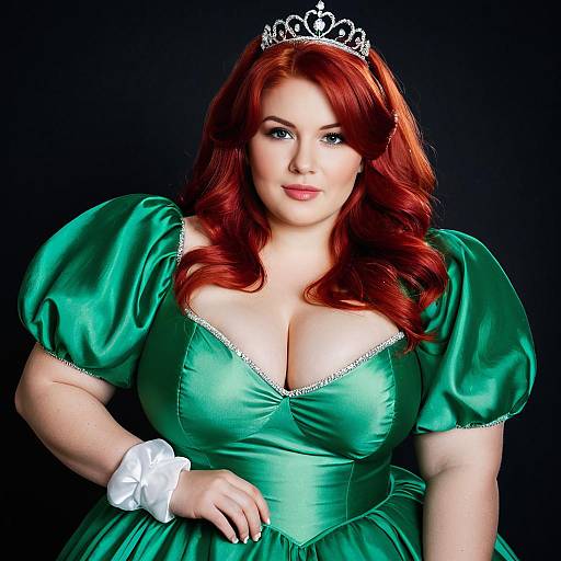 Plus Size Princess in Green Dress with Tiara