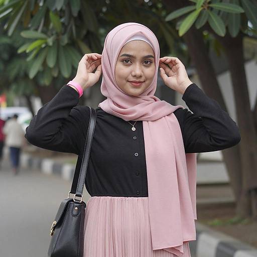 Young Woman in Pink Hijab Outdoors
