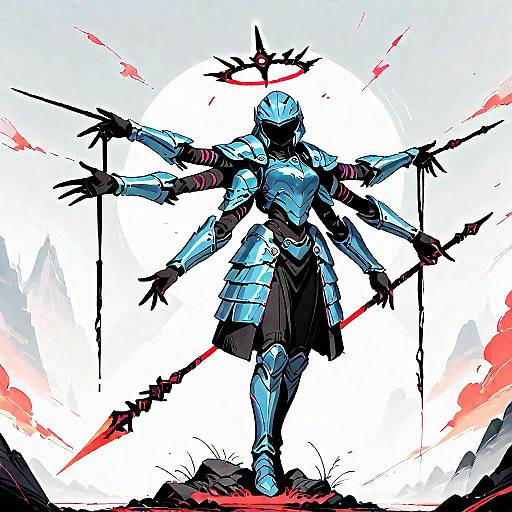 Five-Armed Demon Warrior Illustration