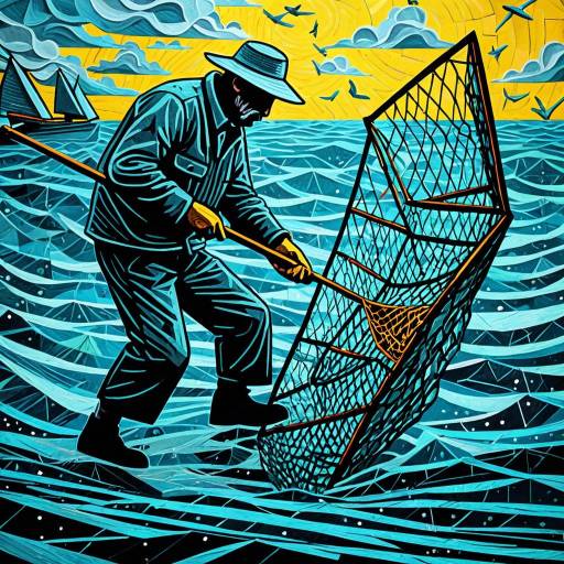 3D Cartoon Cubism Fisherman in Action