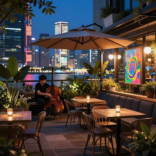 Tranquil Midnight AI Café Terrace