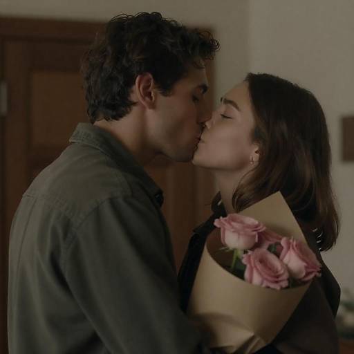 Intimate Kiss in Dimly Lit Room