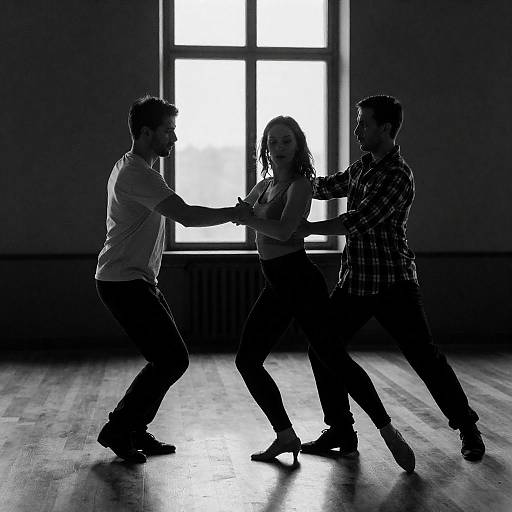 Dynamic Dance Scene in Black and White