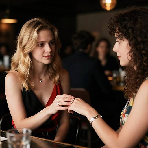 Woman Receiving Ring in Dimly Lit Bar