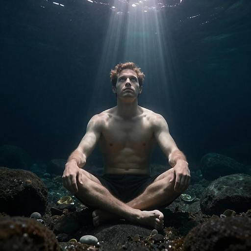 Sunlit Underwater Meditation on Rocky Bed