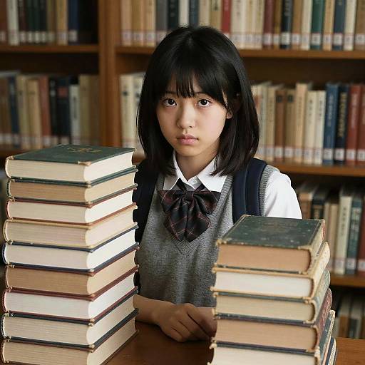 Determined Student in Ancient Library