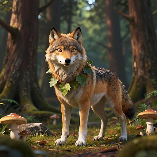 Serene Forest Guardian Wolf 3D