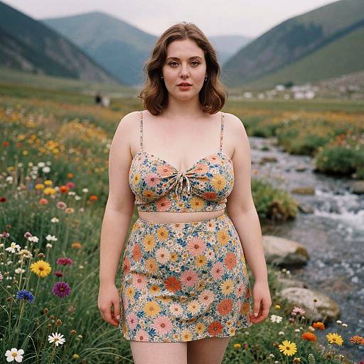 Plus-Size Woman in Floral Meadow