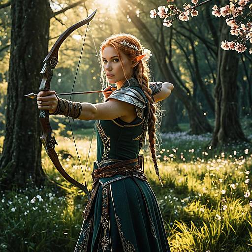 Elven Archer in Sunlit Woodland