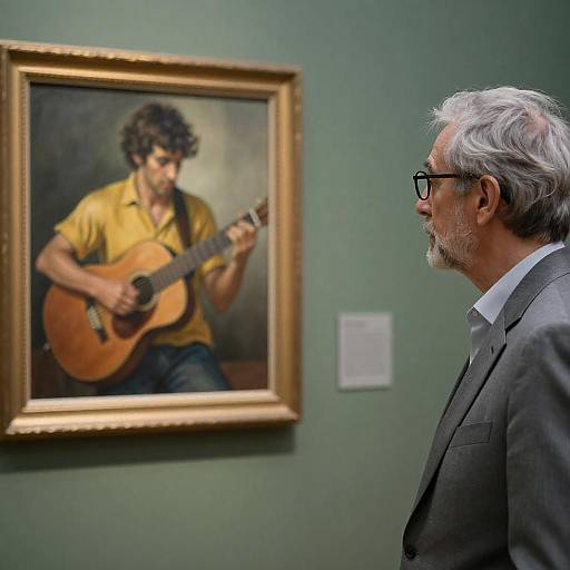 Contemplative Man with Framed Art