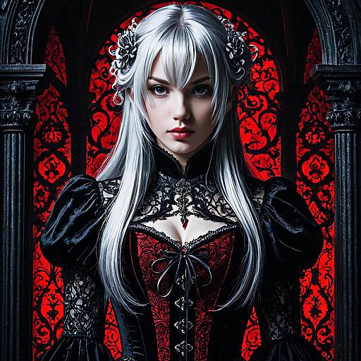 Dark Gothic Anime Portrait with Silver Hair