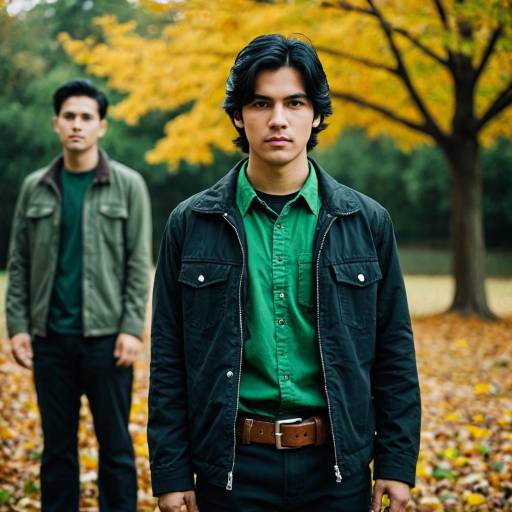 Two Young Men in Autumn Park