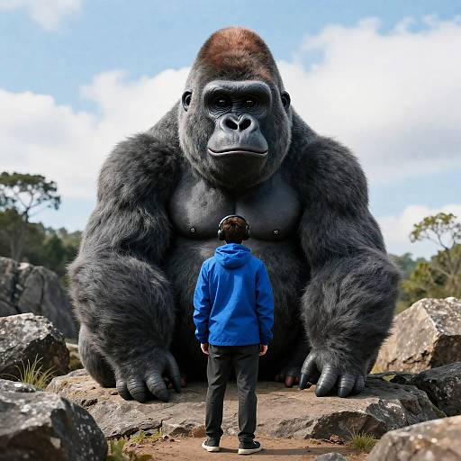 Young Man Meets Cartoonish Gorilla