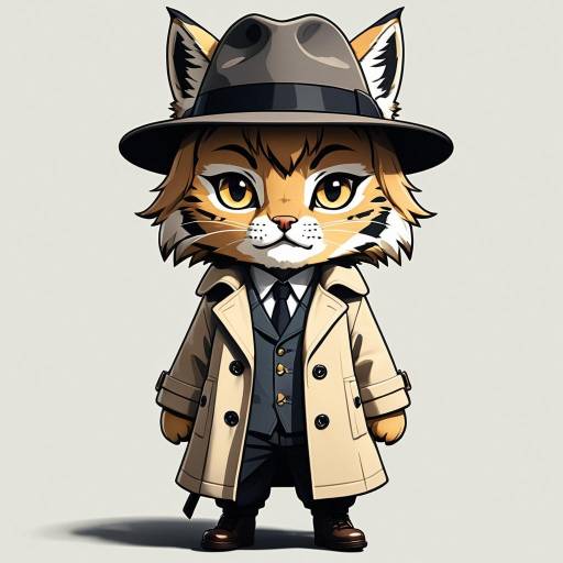 Chibi Lynx Detective in Trench Coat and Fedora