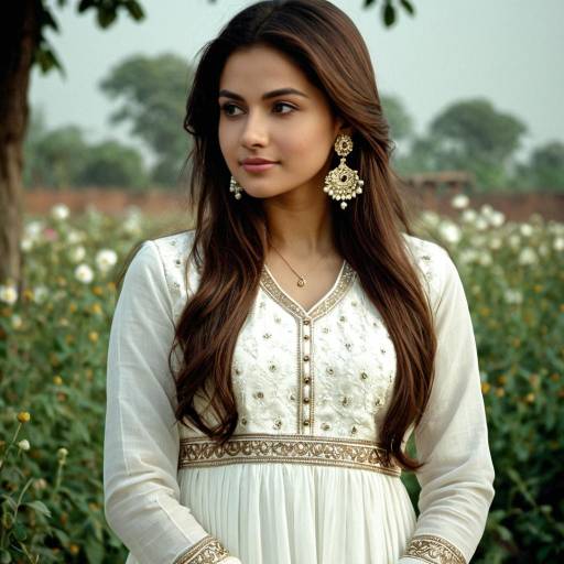 Young Woman in White Anarkali Suit Outdoors