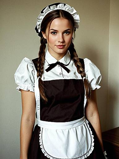 Realistic Brown-Haired Maid in Apron