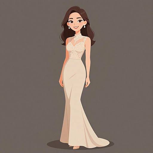 Elegant Woman in Beige Lace Gown