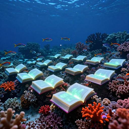 Glowing Books Among Coral Shelves