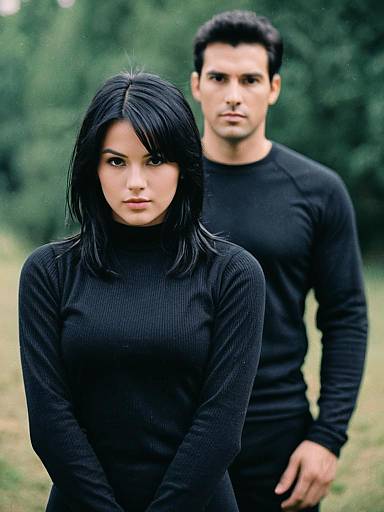 Serious Young Couple in Black Long Sleeves Outdoors